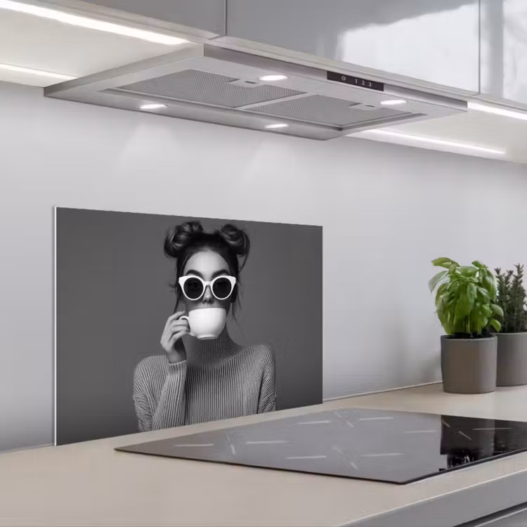 Spatscherm keuken - Vrouw - Koffie - Zwart - Wit — 5