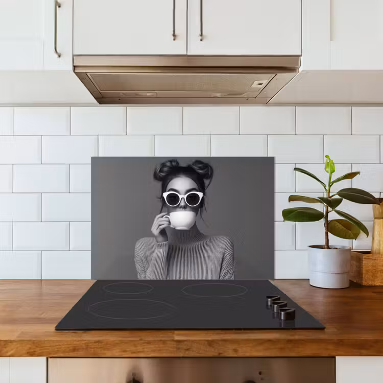 Spatscherm keuken - Vrouw - Koffie - Zwart - Wit — 6