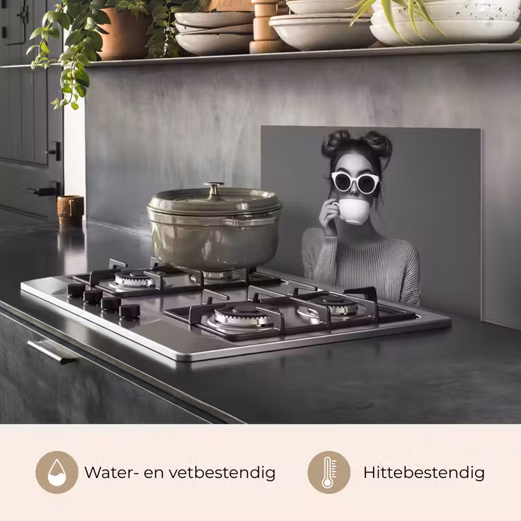 Spatscherm keuken - Vrouw - Koffie - Zwart - Wit — 7