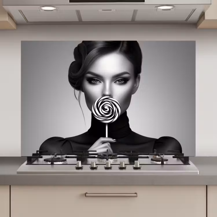 Spatscherm keuken - Vrouw - Lolly - Zwart — 1