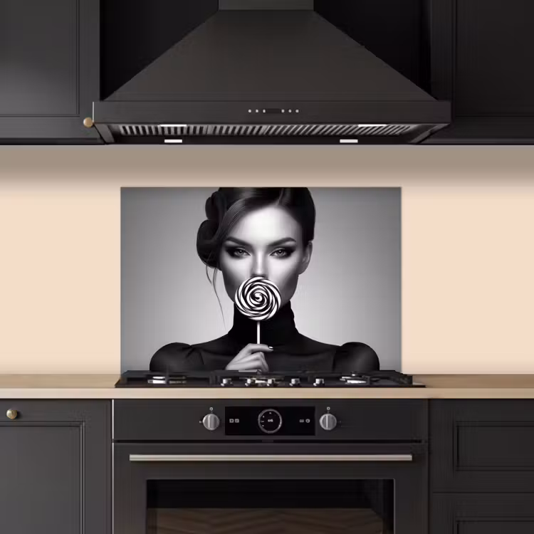 Spatscherm keuken - Vrouw - Lolly - Zwart — 2