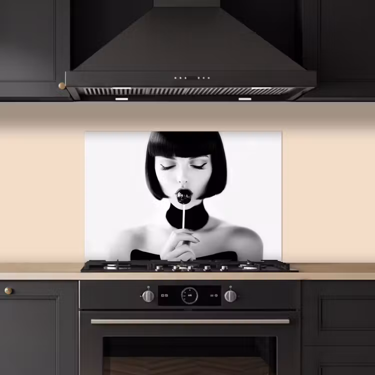 Spatscherm keuken - Vrouw - Lolly - Zwart - Wit — 2