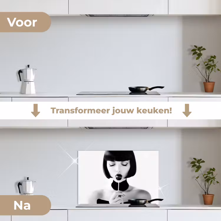 Spatscherm keuken - Vrouw - Lolly - Zwart - Wit — 3