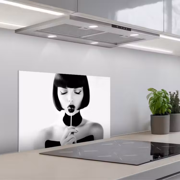 Spatscherm keuken - Vrouw - Lolly - Zwart - Wit — 5