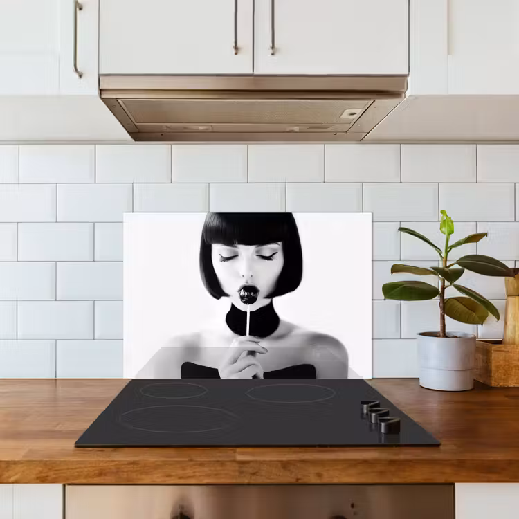 Spatscherm keuken - Vrouw - Lolly - Zwart - Wit — 6