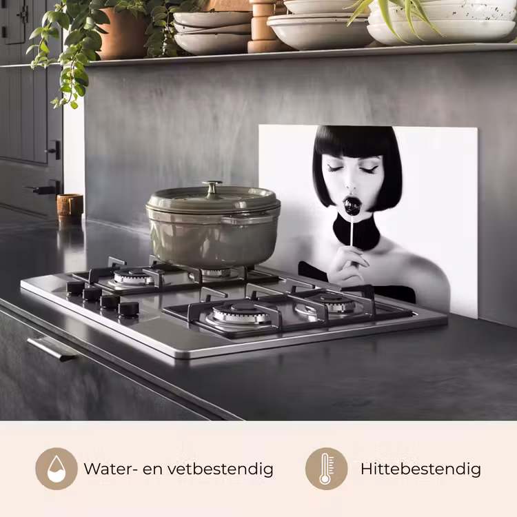 Spatscherm keuken - Vrouw - Lolly - Zwart - Wit — 7