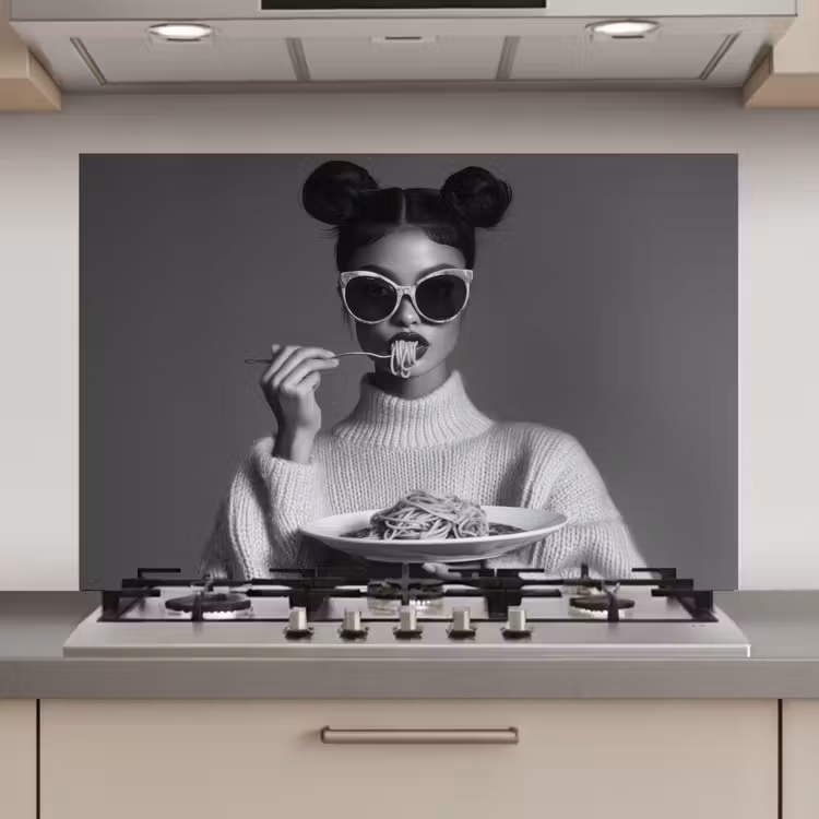 Spatscherm keuken - Vrouw - Pasta - Zonnebril — 1