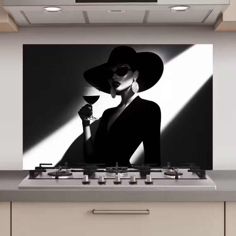 Spatscherm keuken - Vrouw - Wijn - Chic — 1