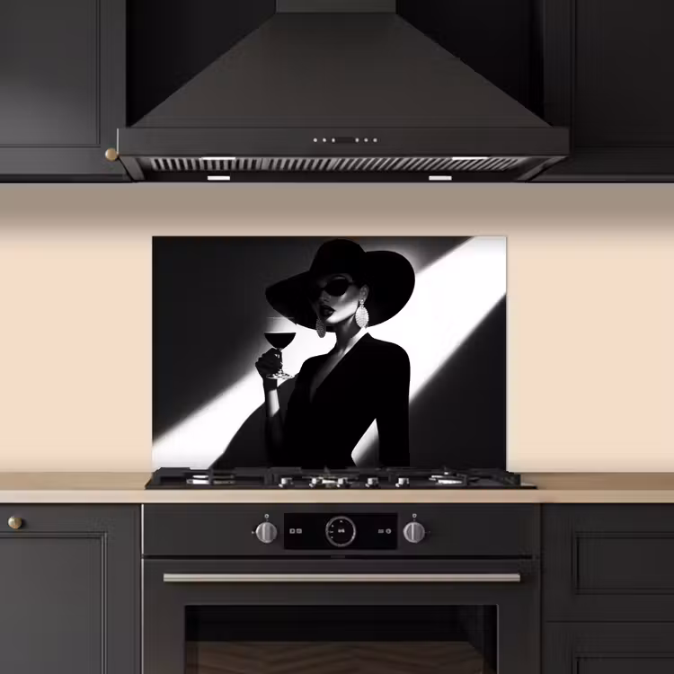 Spatscherm keuken - Vrouw - Wijn - Chic — 2
