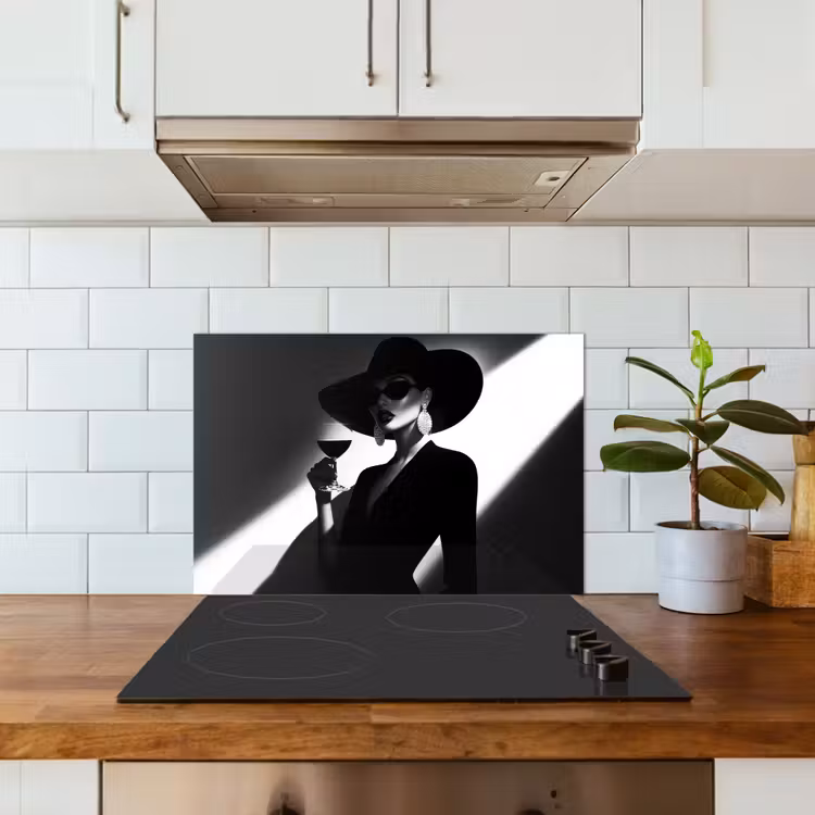 Spatscherm keuken - Vrouw - Wijn - Chic — 6