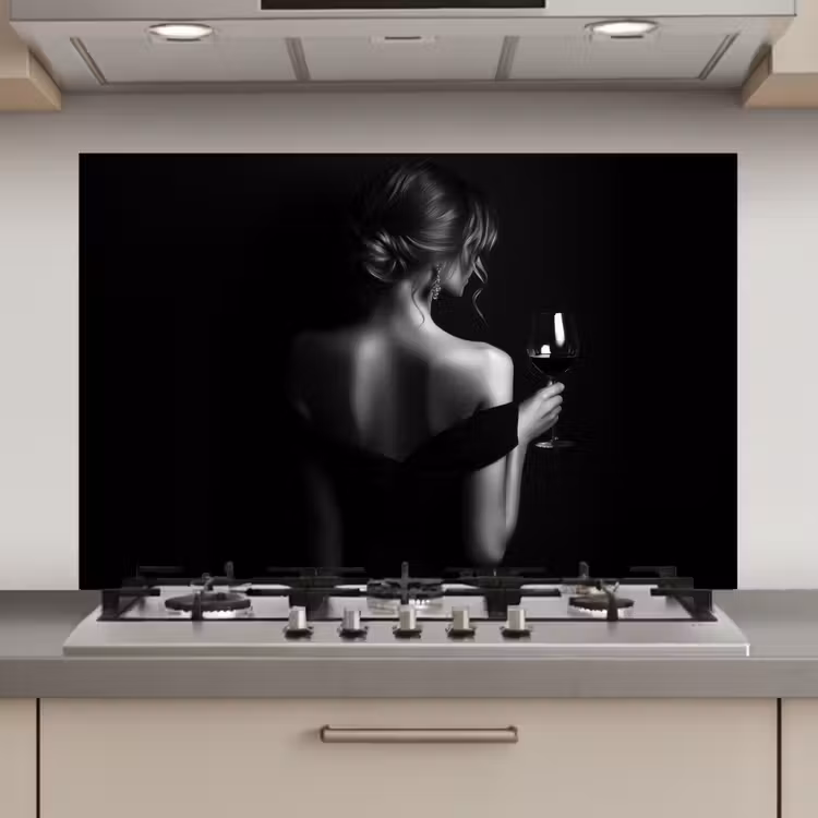 Spatscherm keuken - Vrouw - Wijn - Jurk — 1