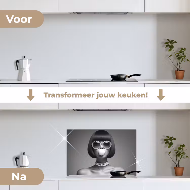 Spatscherm keuken - Vrouw - Zwart Wit - Ketting - Zonnebril — 3