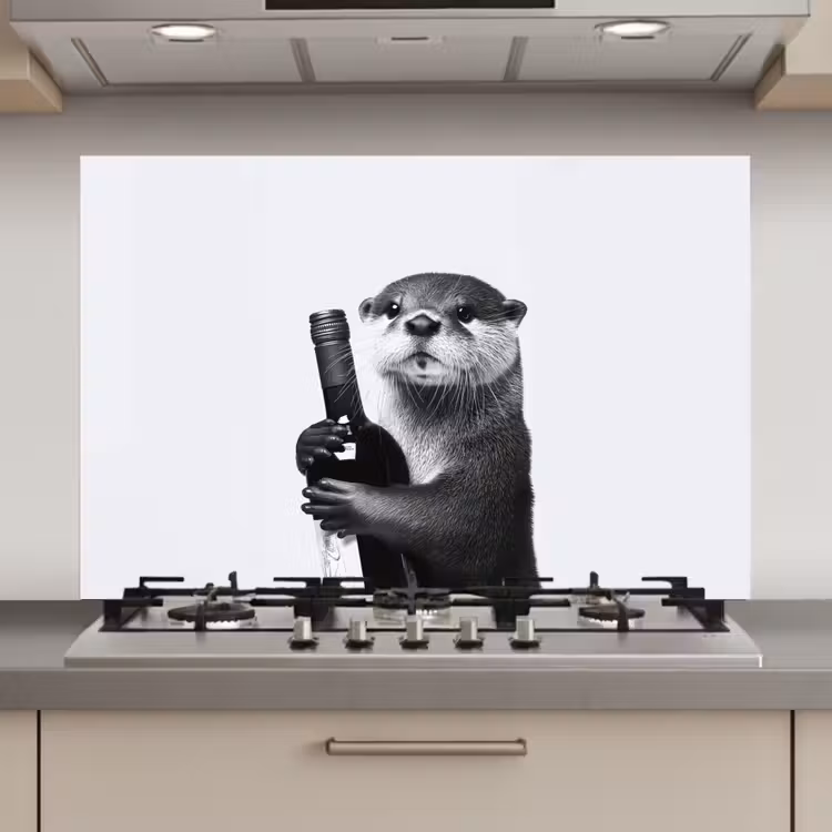 Spatscherm keuken - Wijnfles - Otter - Zwart — 1