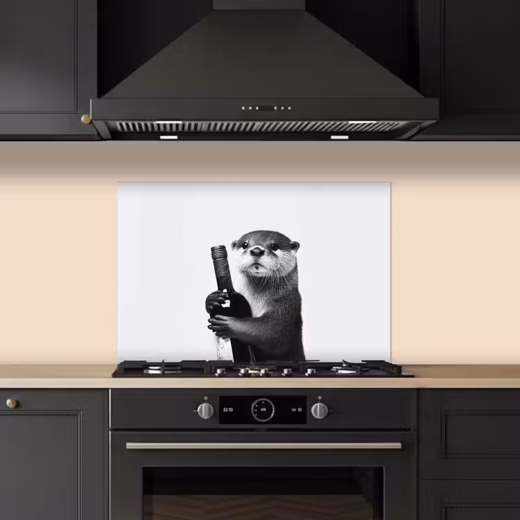 Spatscherm keuken - Wijnfles - Otter - Zwart — 2