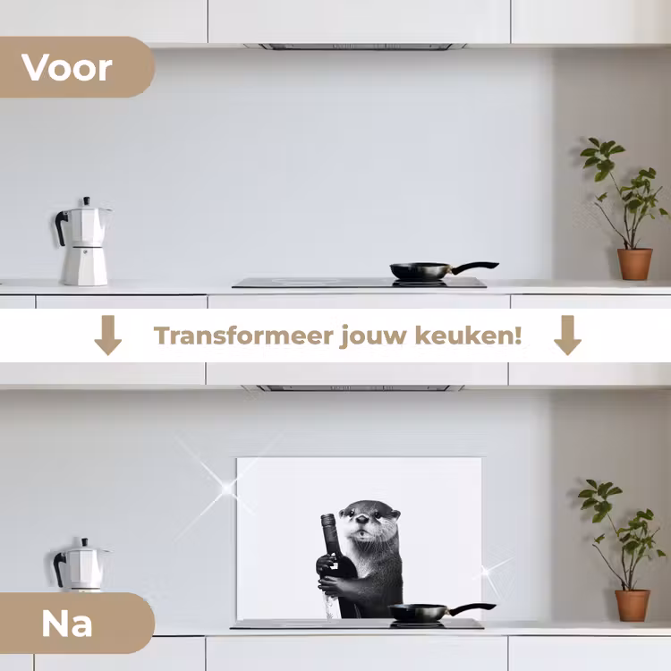 Spatscherm keuken - Wijnfles - Otter - Zwart — 3