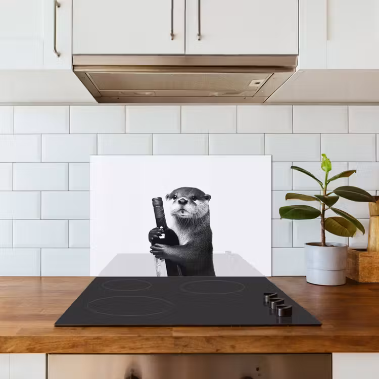 Spatscherm keuken - Wijnfles - Otter - Zwart — 6