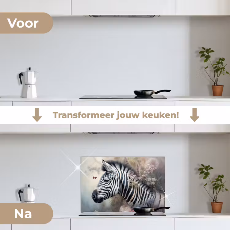 Spatscherm keuken - Zebra - Wilde dieren - Vlinder - Bloemen — 3