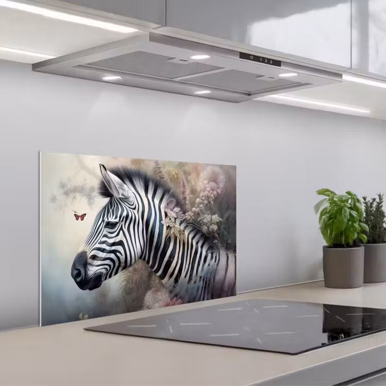 Spatscherm keuken - Zebra - Wilde dieren - Vlinder - Bloemen — 5