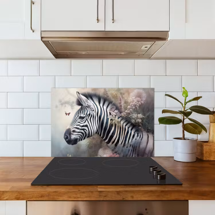 Spatscherm keuken - Zebra - Wilde dieren - Vlinder - Bloemen — 6