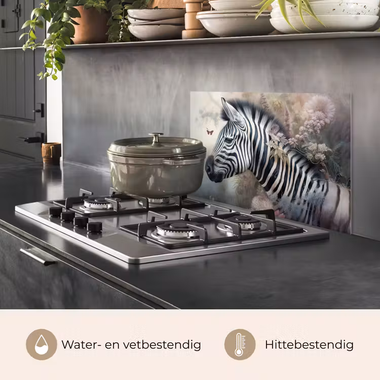 Spatscherm keuken - Zebra - Wilde dieren - Vlinder - Bloemen — 7