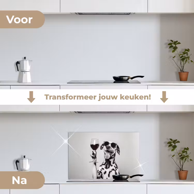Spatscherm keuken - Zonnebril - Dalmatiër - Wijnglas - Tong — 3
