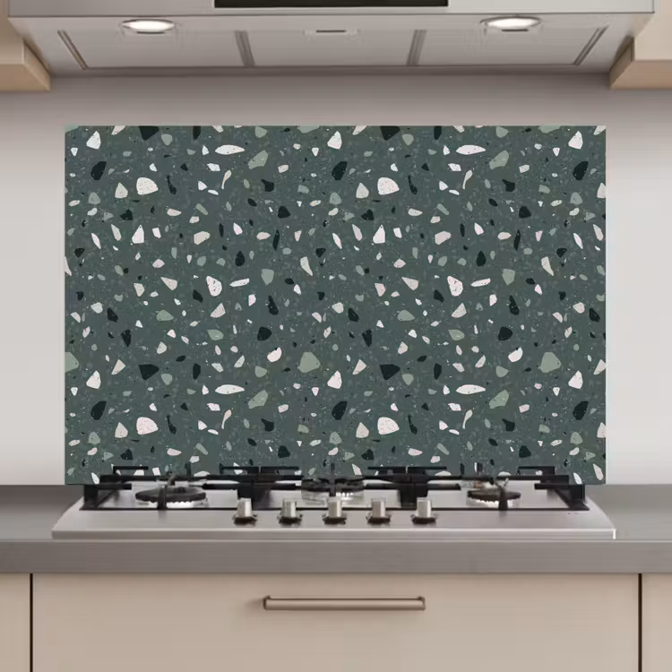 Spatscherm keuken - Terrazzo -  Patroon - Kleurrijk - Groen — 1