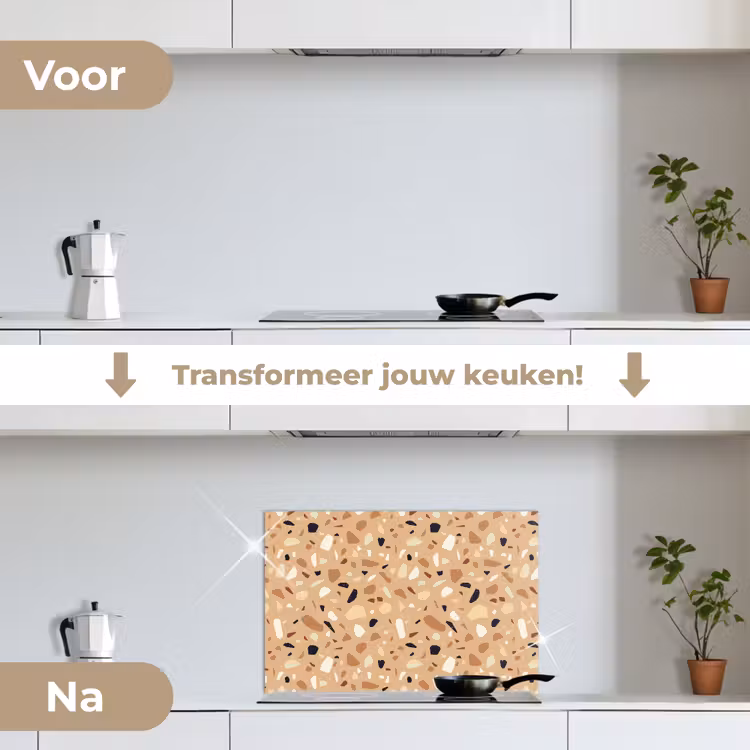 Spatscherm keuken - Terrazzo - Patroon - Kleurrijk - Oranje — 3