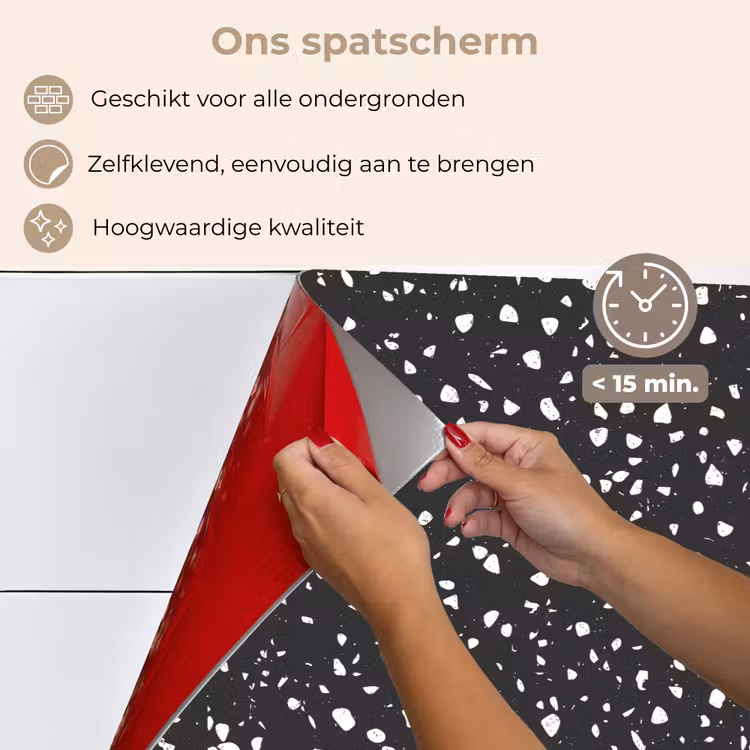 Spatscherm keuken - Terrazzo - Patroon - Zwart - Wit — 4