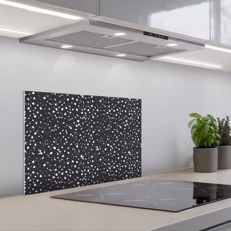 Spatscherm keuken - Terrazzo - Patroon - Zwart - Wit — 5