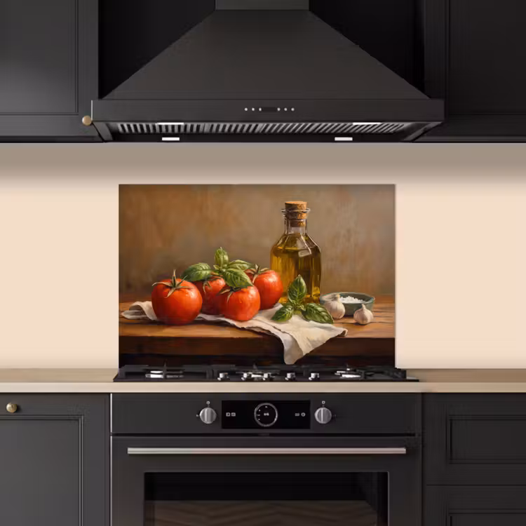 Spatscherm keuken - Tomaten - Olijfolie - Stilleven — 2