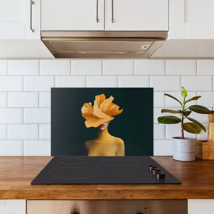 Spatscherm keuken - Vrouw - Hoed - Geel — 6