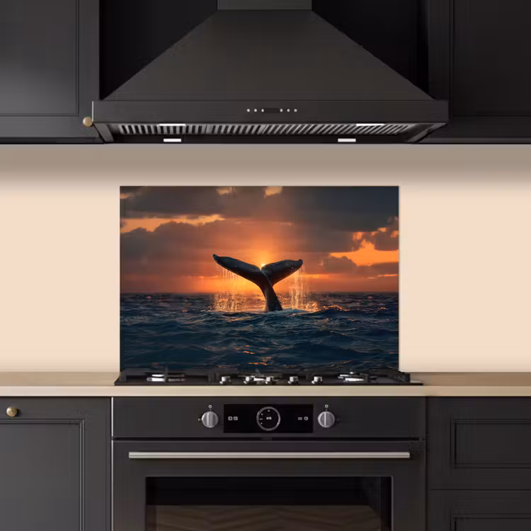 Spatscherm keuken - Walvis staart - Water - Zonsondergang — 2