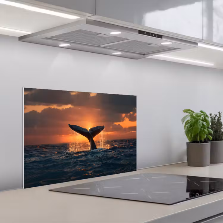 Spatscherm keuken - Walvis staart - Water - Zonsondergang — 5