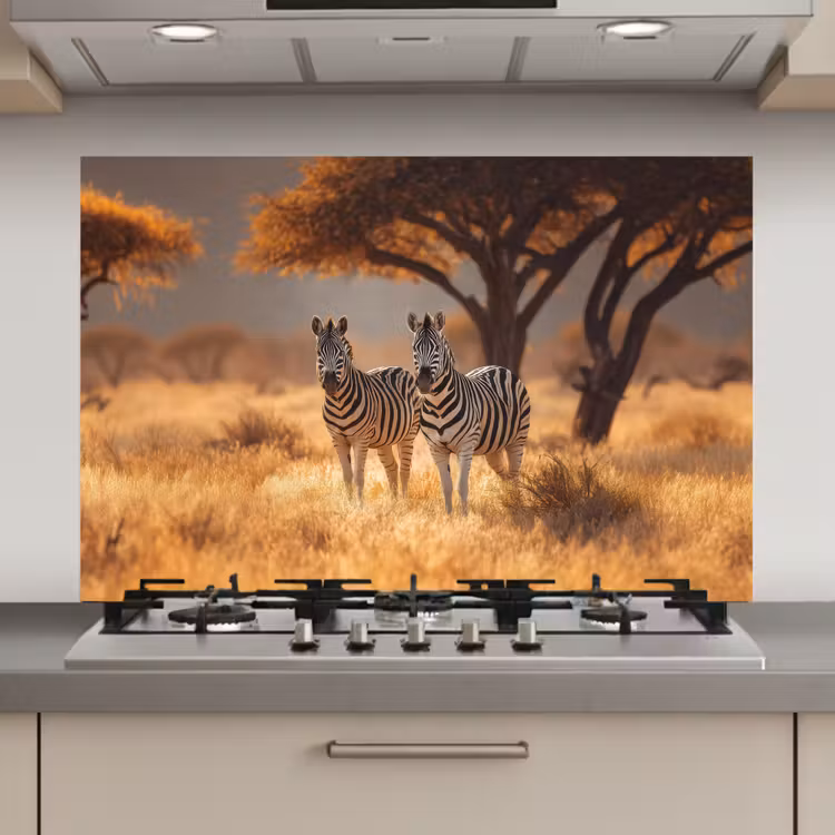 Spatscherm keuken - Zebra's - Savannelandschap - Gras — 1