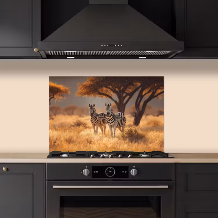 Spatscherm keuken - Zebra's - Savannelandschap - Gras — 2