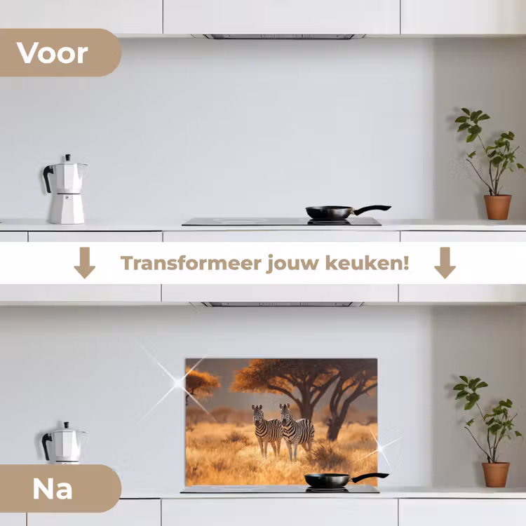 Spatscherm keuken - Zebra's - Savannelandschap - Gras — 3