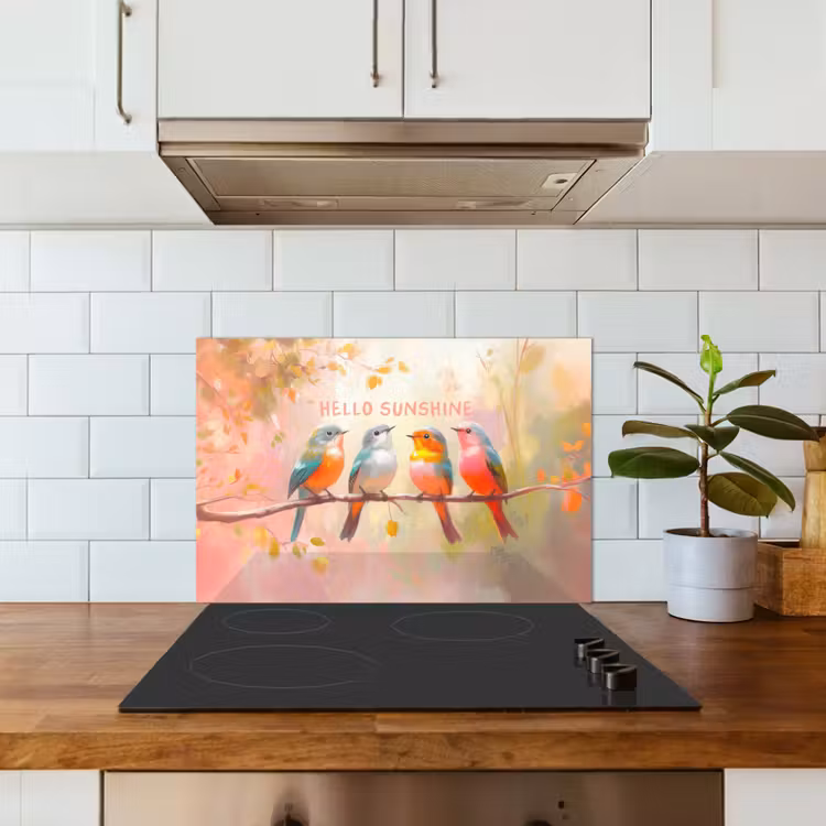 Spatscherm keuken - Vogels - Tak - Quote - Roze — 6