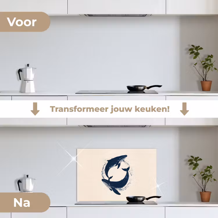 Spatscherm keuken - Walvissen - Spetters - Cirkel - Donkerblauw — 3