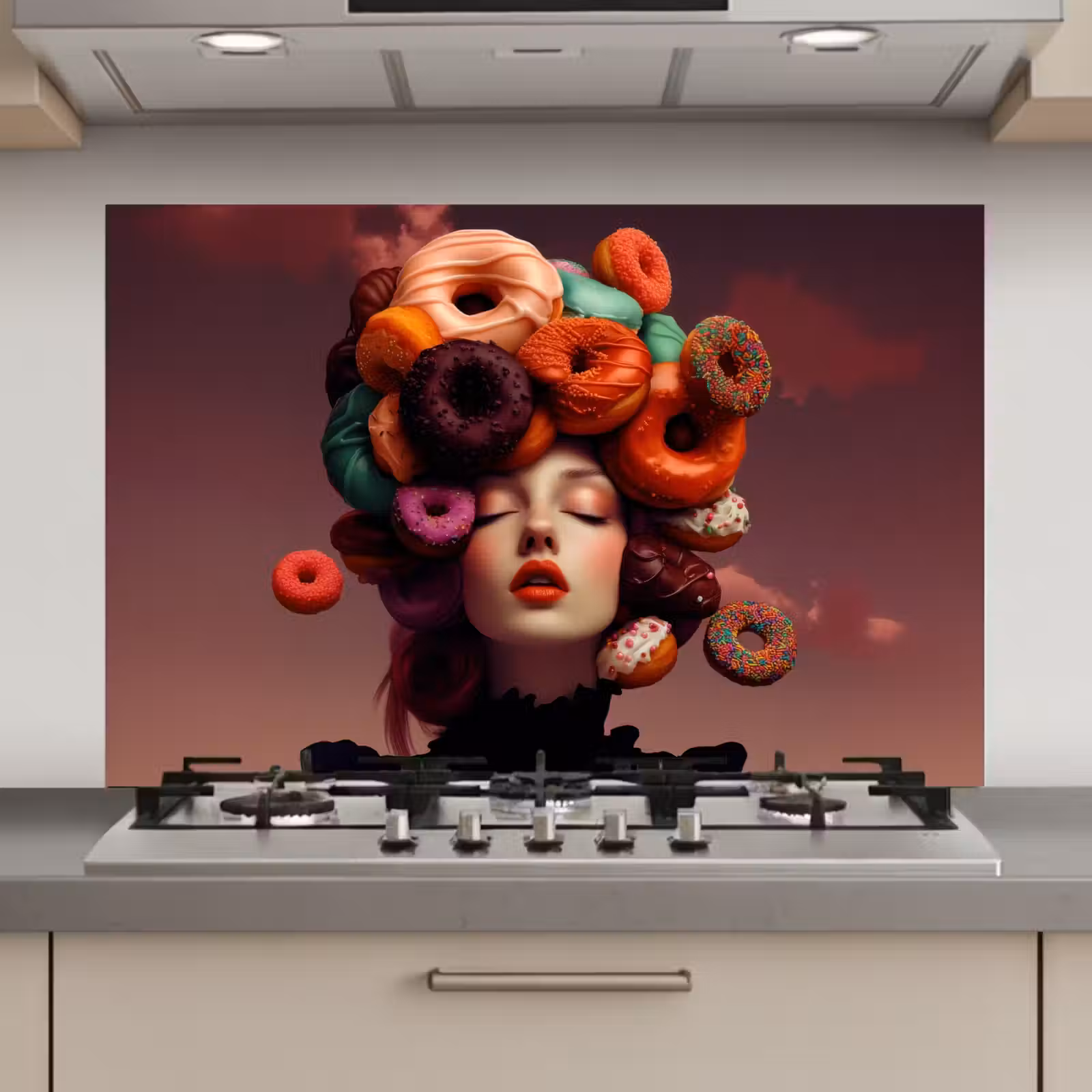 Spatscherm keuken - Vrouw - Donuts - Kleurrijk — 1