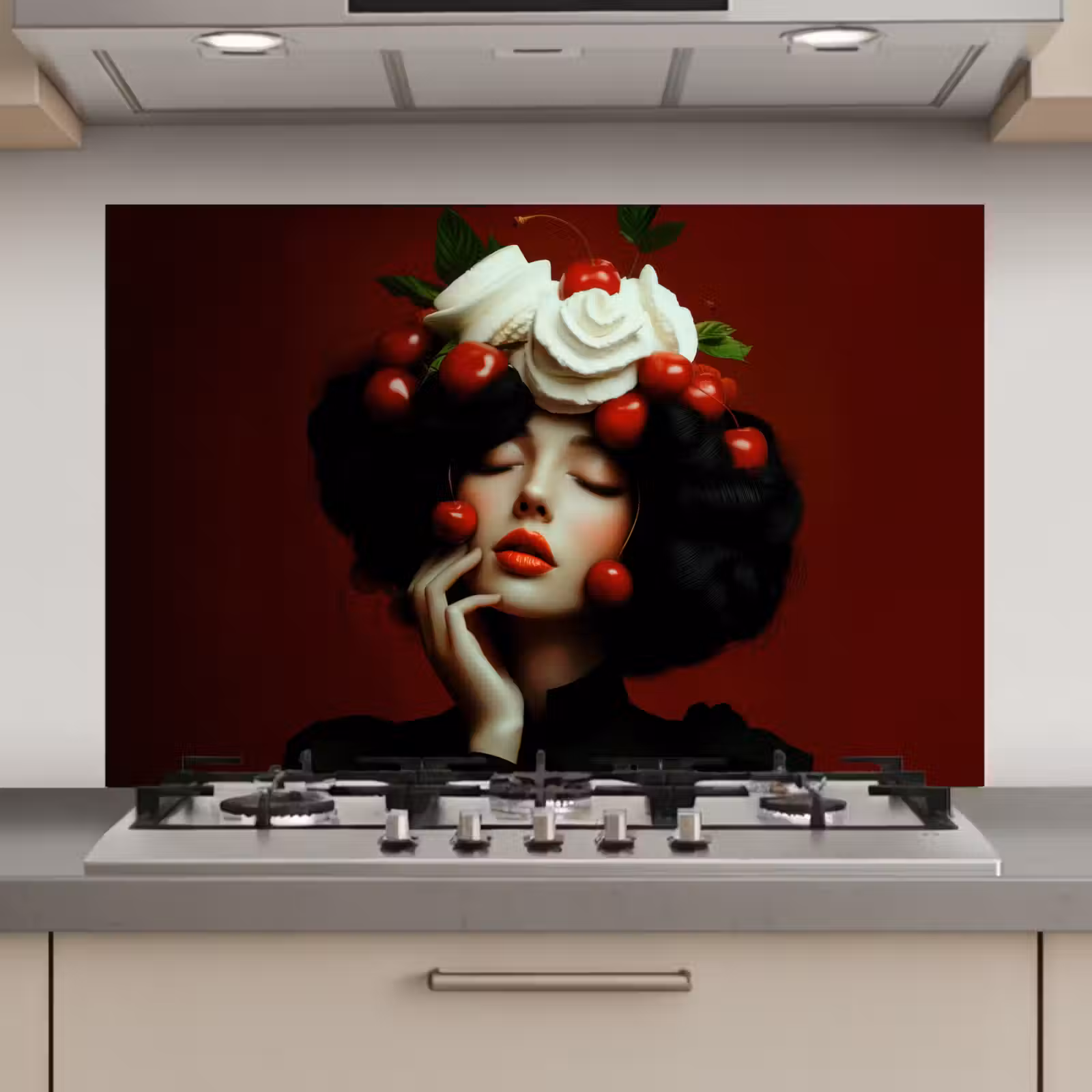 Spatscherm keuken - Vrouw - Kersen - Slagroom — 1