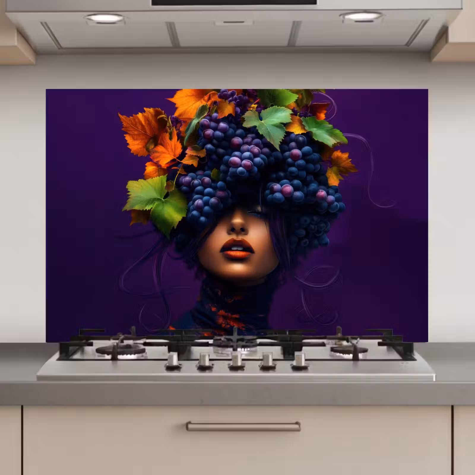Spatscherm keuken - Vrouw - Paars - Druiven — 1