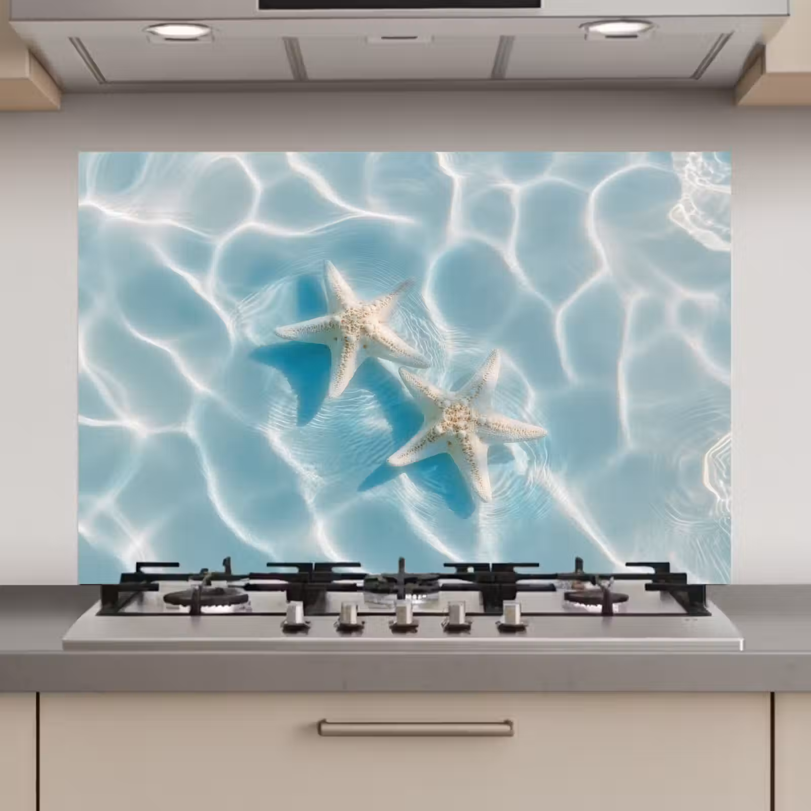Spatscherm keuken - Zeesterren - Golvend water - Rustgevend — 1