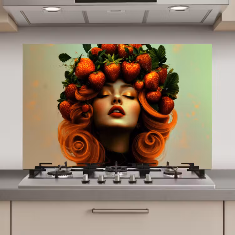 Spatscherm keuken - Vrouw - Aardbeien - Kroon — 1