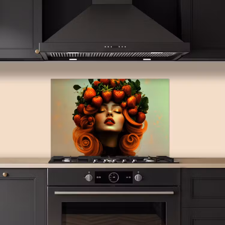 Spatscherm keuken - Vrouw - Aardbeien - Kroon — 2