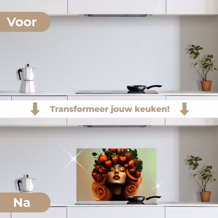Spatscherm keuken - Vrouw - Aardbeien - Kroon — 3