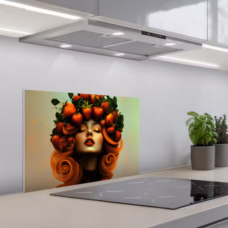 Spatscherm keuken - Vrouw - Aardbeien - Kroon — 5
