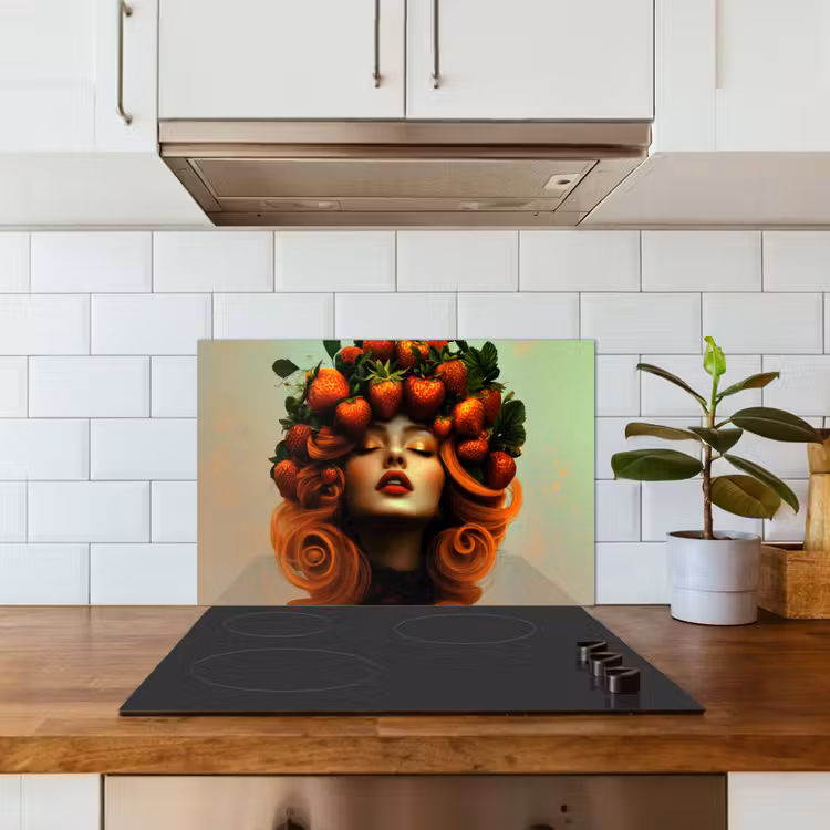 Spatscherm keuken - Vrouw - Aardbeien - Kroon — 6