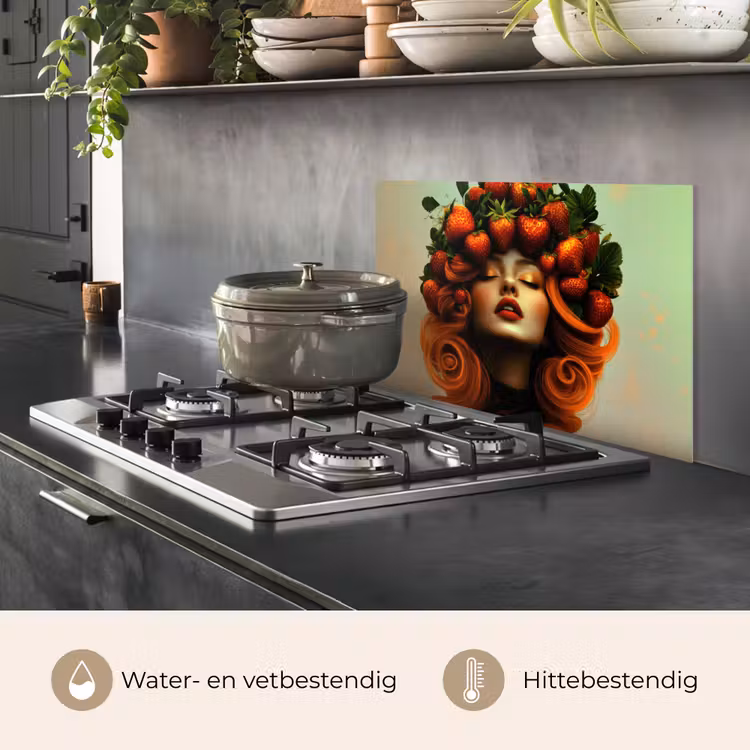 Spatscherm keuken - Vrouw - Aardbeien - Kroon — 7