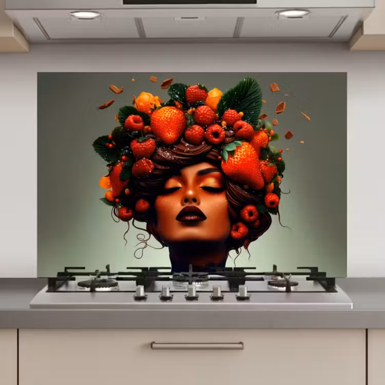 Spatscherm keuken - Vrouw - Chocolade - Frambozen - Aardbeien - Koekjes — 1