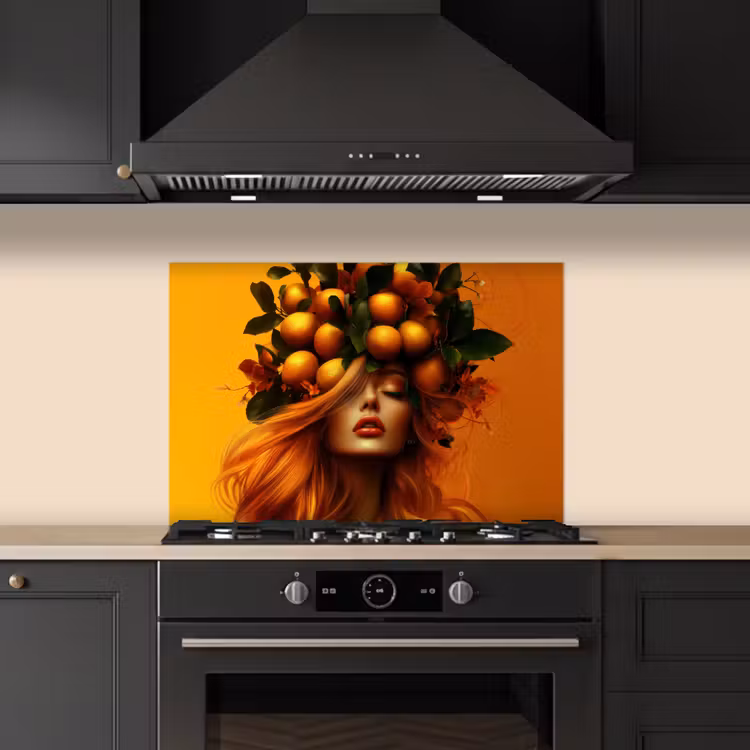 Spatscherm keuken - Vrouw - Citroenen - Bloesem - Geel — 2